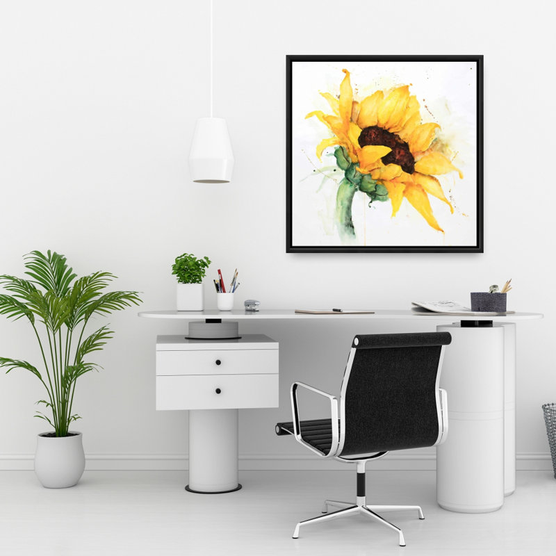 Aquarelle sur toile tournesol | Décoration florale brune pour chambre à coucher