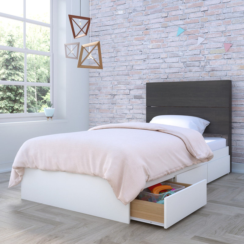 Lit plateforme avec rangement Bourquin, Grand, Gris