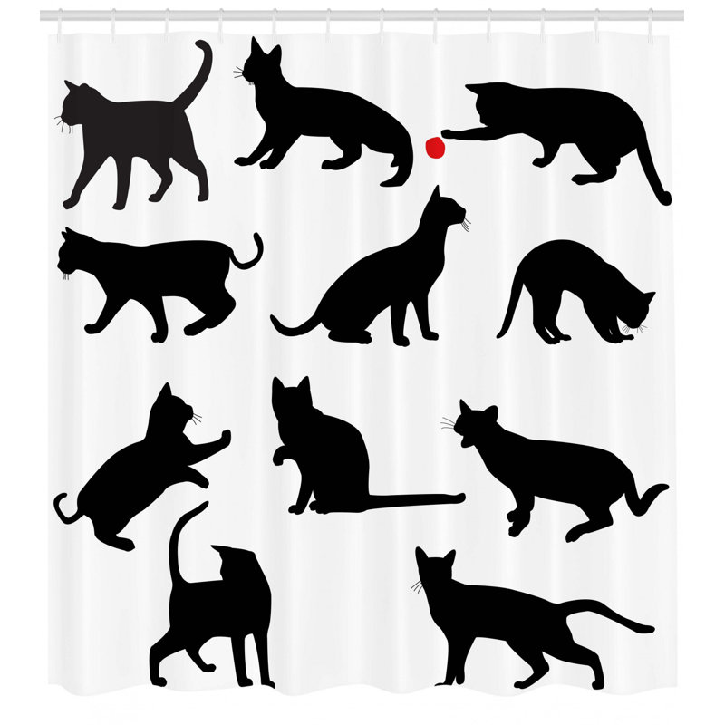 Rideau de douche simple avec silhouette cat of chatons Therese, H 84 po x l 69 po