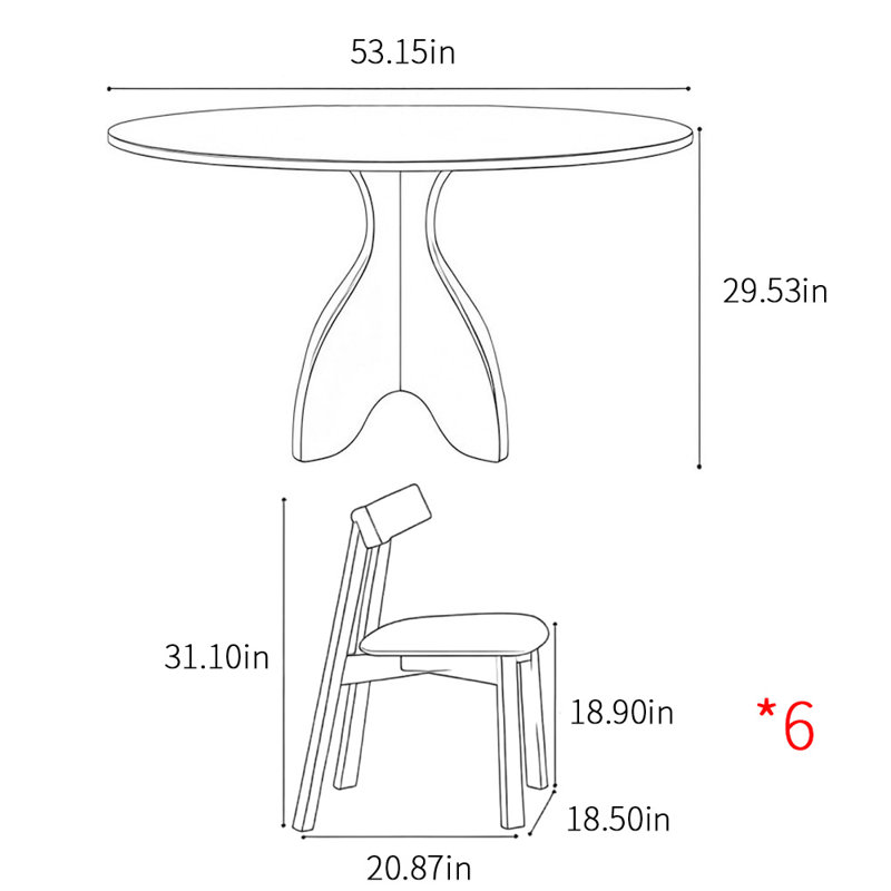 Ensemble de table de salle à manger de style nordique, H 29,53 po x L 53,15 po x l 53,15 po
