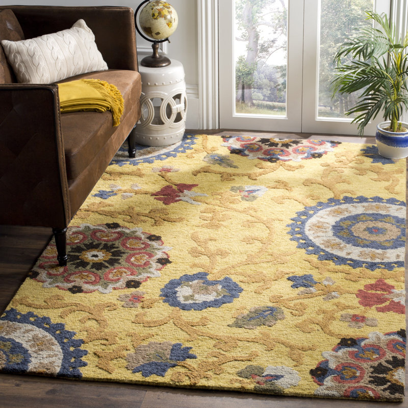 Tapis floral en laine touffeté à la main Taifa, Rectangle 6 pi x 9 pi