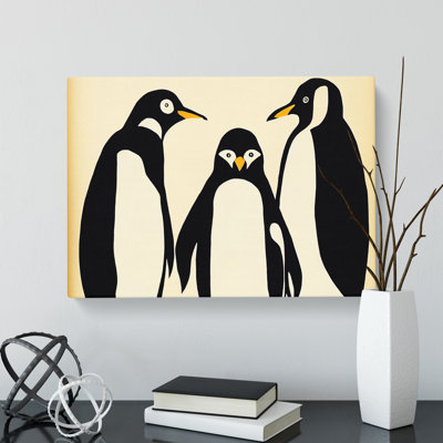 Three Penguins Abstract - Wrapped Canvas