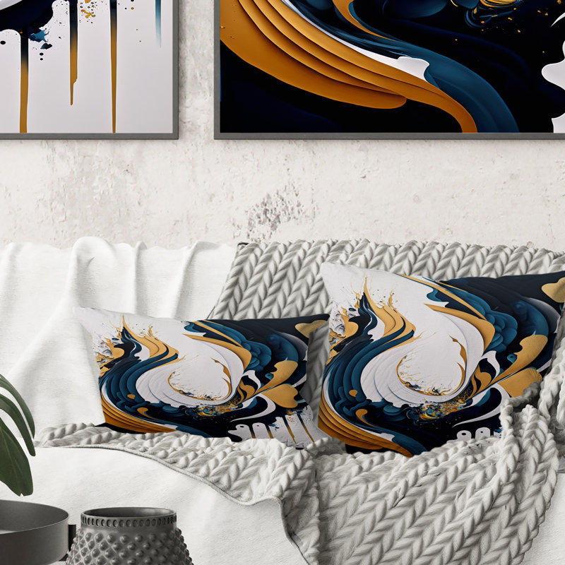 Bleu et or, art moderne abstrait, peinture V - coussin abstrait imprimé