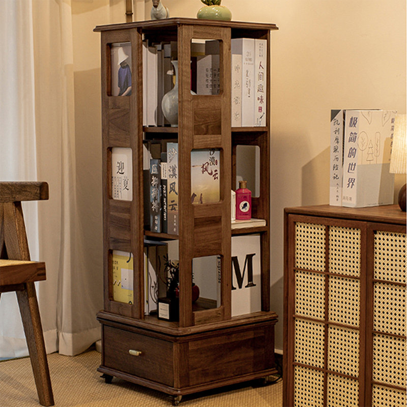 Bibliothèque rotative en bois massif Nut-Brown