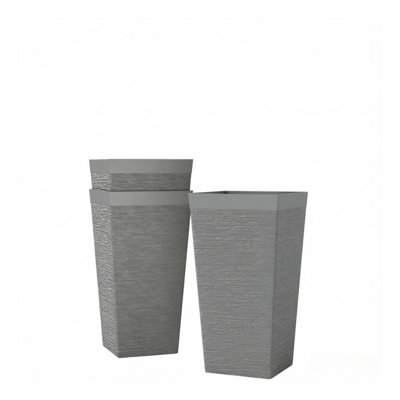 Stackable Tapered Outdoor Planters Set of 3, Gray Polypropylene Garden Pots for Patio and Yard