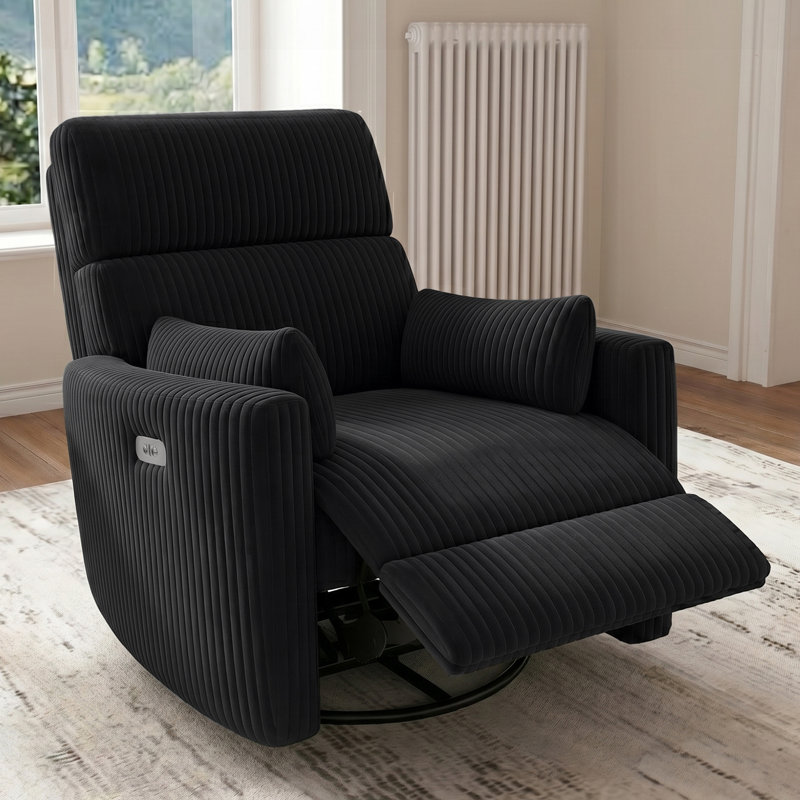 Fauteuil inclinable électrique en velours côtelé de 36,6 po de largeur avec port USB, Noir