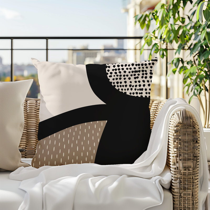 Coussin carré intérieur / extérieur pia, H 17 po x l 17 po, Beige / noir / blanc cassé
