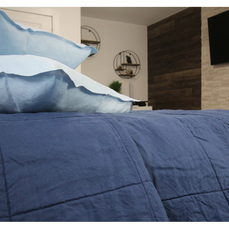 Couverture matelassée en lin, Très grand, bleu nautique