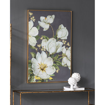 31.5" X 47" Botanical Wall Decor - Home For Dining Area Sophisticated Style /Single Option Microfiber Gold Rim Natural Design