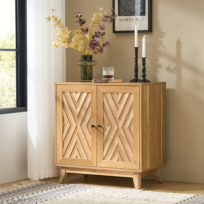 Lekiesha  Transitional 30"Tall 2 Door Accent Cabinet with Solid Wood Legs, Walnut