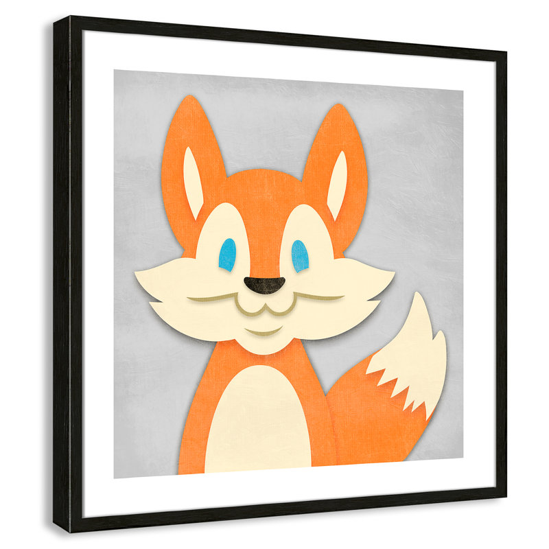 «Cheery Fox», impression sur papier, 26.5" H x 26.5" W x 1.18" D, Cadre boîte à grain de bois noir