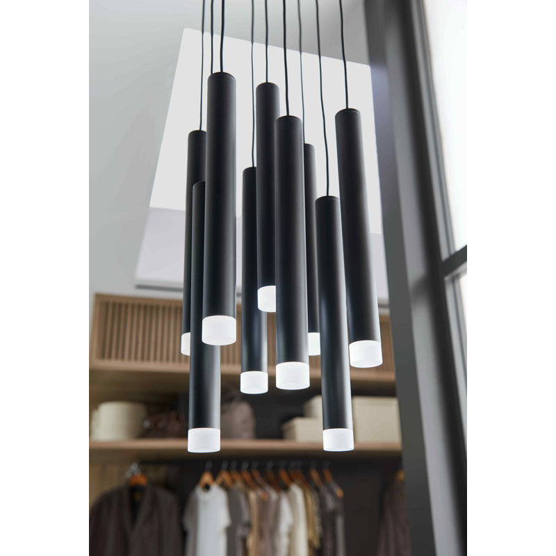 Luminaire suspendu cylindrique à 9 lumières DEL Harmony, Noir