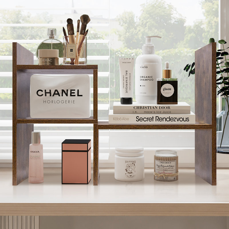 Natural Wood Tone Desktop Bookshelf, Manufactured Wood Desk Organizer for Office & Dorm, Natural Wood Tone
