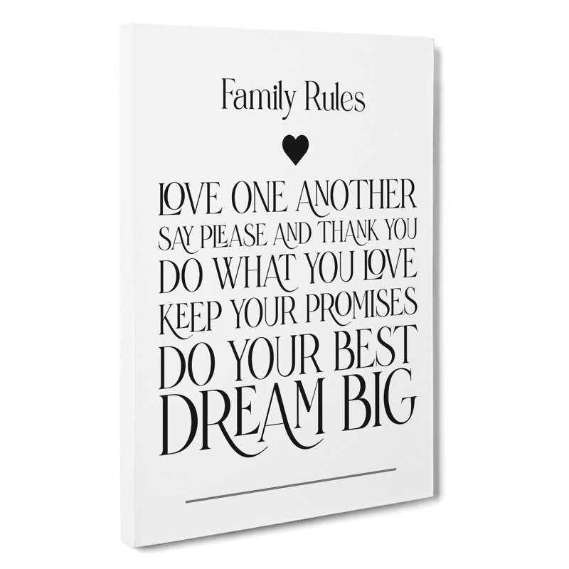 Family Rules V2 - Wrapped Canvas Print, 91cm H x 60cm W x 3cm D
