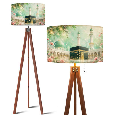  Lampe trépied sur pied à trépied à DEL avec pieds en bois de hêtre et abat-jour en lin détachable pour salon et chambre à coucher