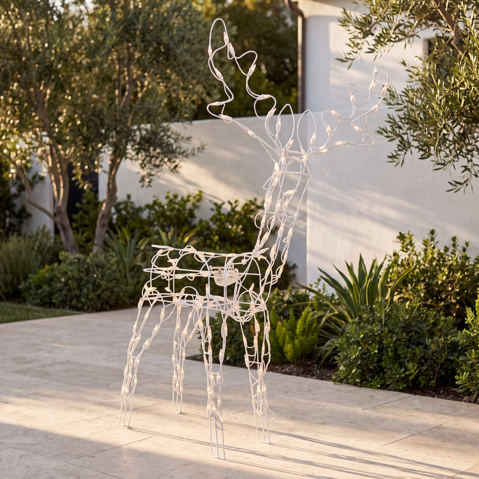 48" Lighted White Standing Animated Reindeer