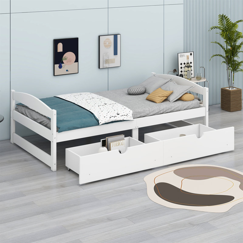 Lit plateforme avec deux tiroirs, Blanc