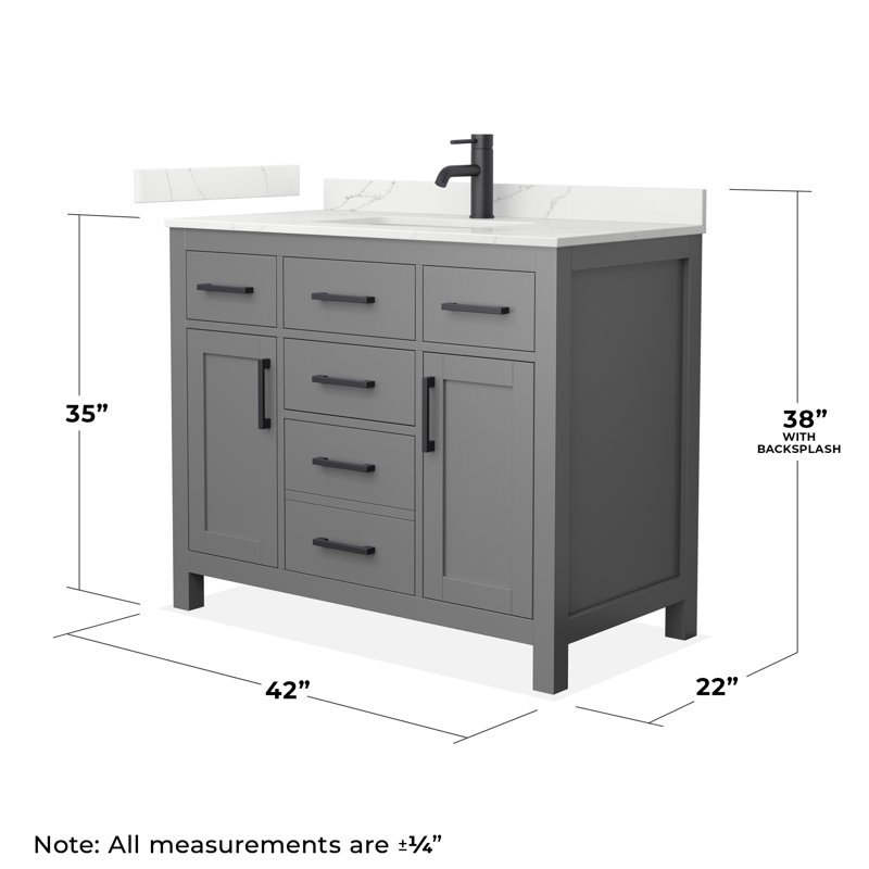 Beckett 42" Freestanding Single Bathroom Vanity with Quartz Top, Giotto Quartz, Matte Black, Dark Gray