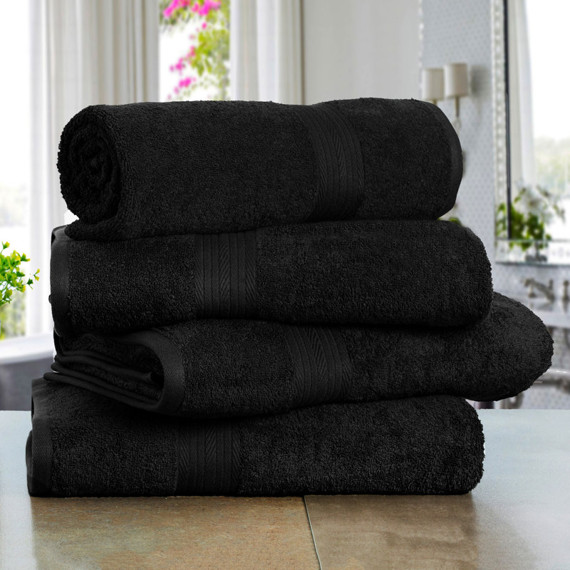 Ensemble de serviettes 100% coton super doux et absorbant Como, Noir, Serviettes de bain - paquet de 4