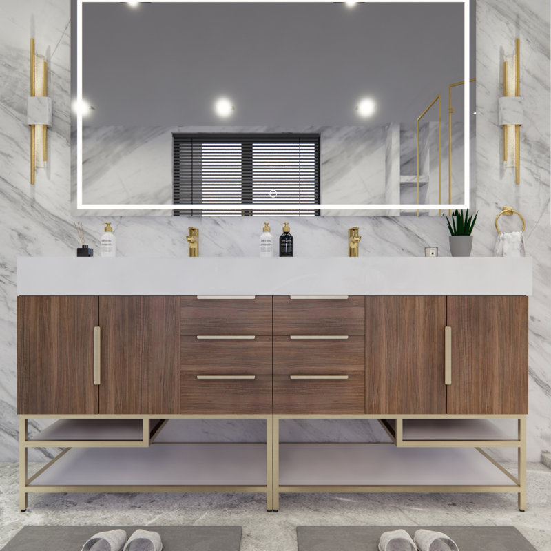 Ensemble de meuble-lavabo double 71 po Ridley, Palissandre, Blanc