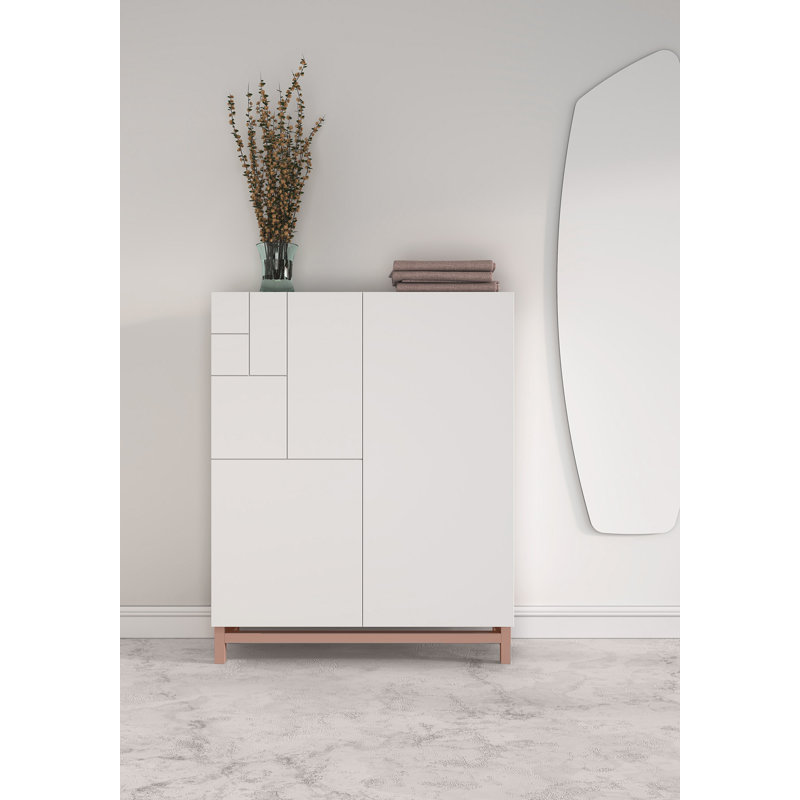 18 Pair Shoe Storage Cabinet, White/Pink