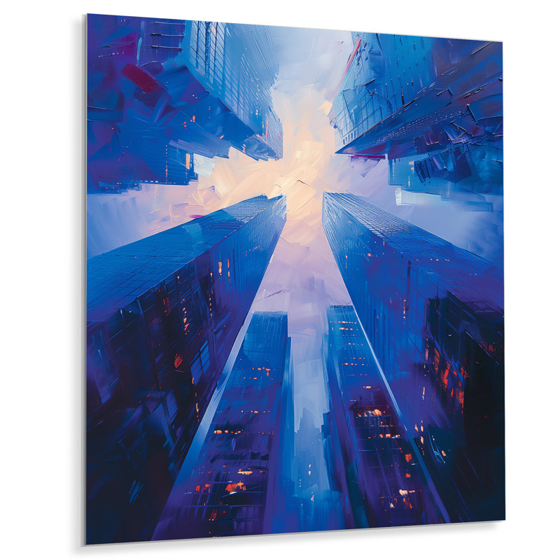 Symphonie I de Blue Perspector Skyscrapers - salon d'art mural gratte-ciel, Métal métal, H 12 po x l 20 po x P 1 po