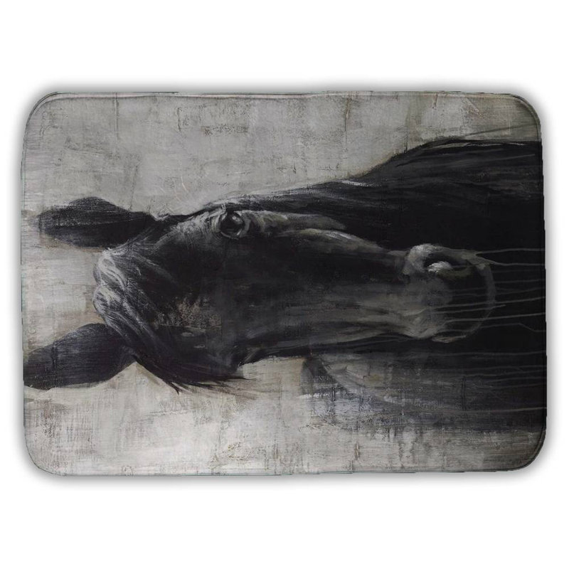 Black horse Bath Mat with Non-Slip Backing - Quick Dry Memory Foam Bathroom Rug - Absorbent - Modern Plush Spa-Style - Machine Washable