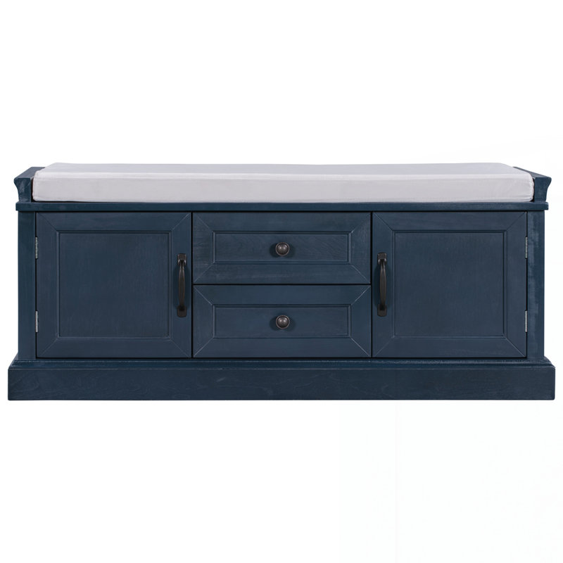 Storage Bench with 2 Drawers and 2 Cabinets, Antique Navy