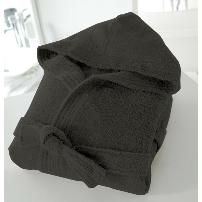 Gattu Terry Cloth Mid-Calf Bathrobe with Pockets and Hood, L, Dark Grey