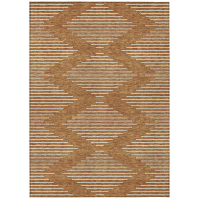 8' X 10' Copper And Beige Geometric Washable Indoor Outdoor Area Rug