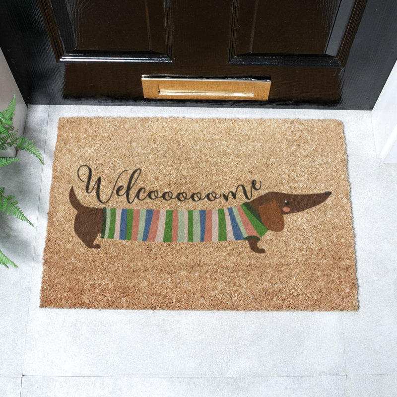 Welcome Sausage Dog Coir Doormat, 60cm W x 40cm L