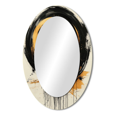 Black And Gold The Art Of Circle Chaos V - Modern Oval Wall Mirror