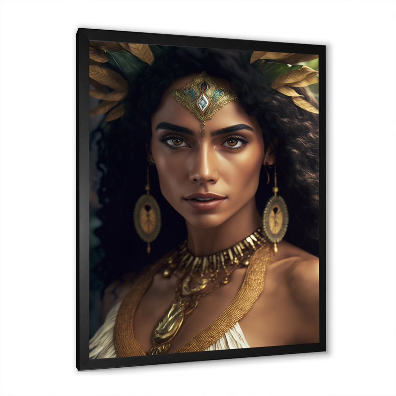 Femme bohémienne Eldene avec un collier en or I sur toile, H 20 po x l 12 po x P 1 po, Cadre photo noir