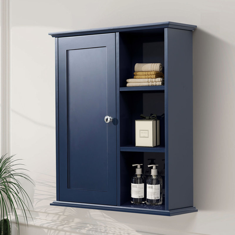Armoire murale bleue avec rangement pour linge de maison, silencieux et organisé dans différentes pièces, idéal pour les fournitures de nettoyage