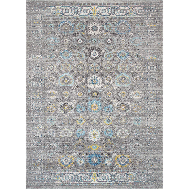 Chelsea Geometric Power Loomed Area Rug in Silver, Rectangle 6'7 x 9'