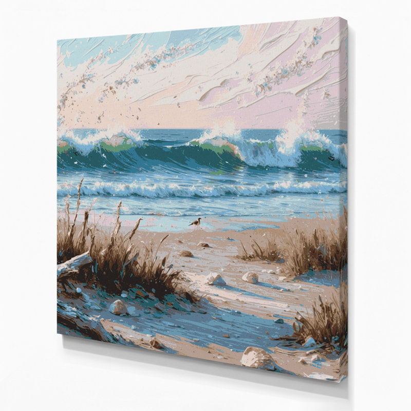 «Coastal Spring Beach», art mural sur toile grise, H 16 po x l 16 po