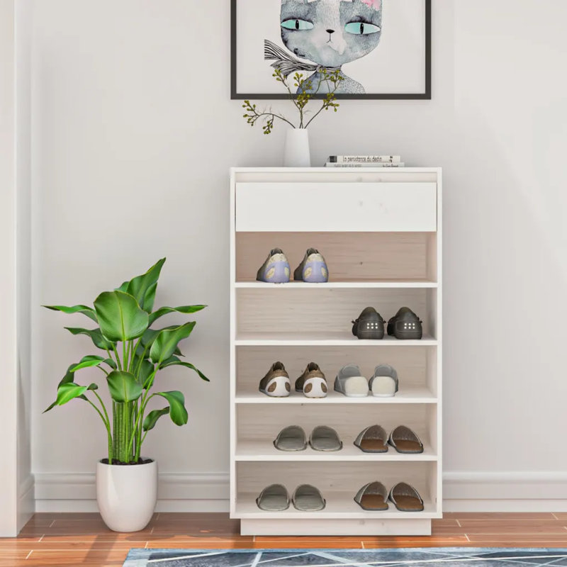10 Pair Solid Wood Shoe Storage Cabinet, White