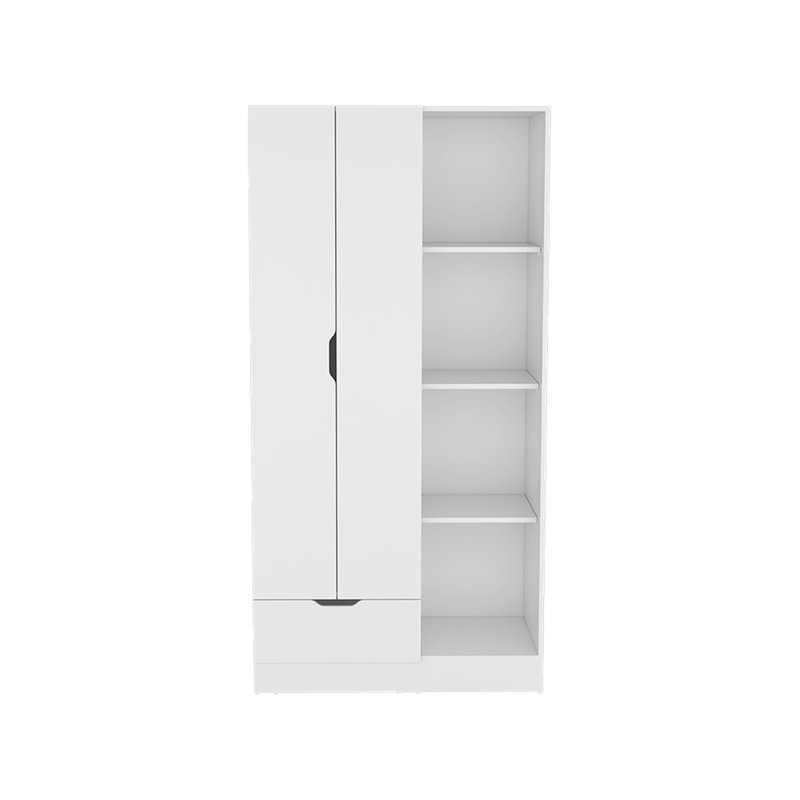 Armoire penderie Memphis avec 4 tablettes de rangement et 1 tiroir, Blanc