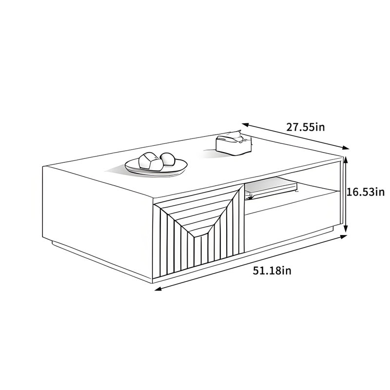 Table basse moderne de style crème, H 16,53 po x L 51,18 po x l 27,55 po