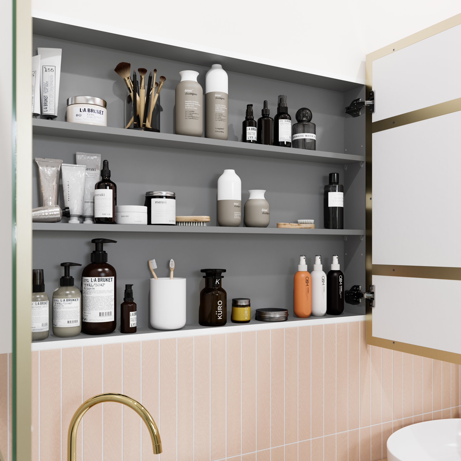 Calla Square Medicine Cabinet, Satin Brass