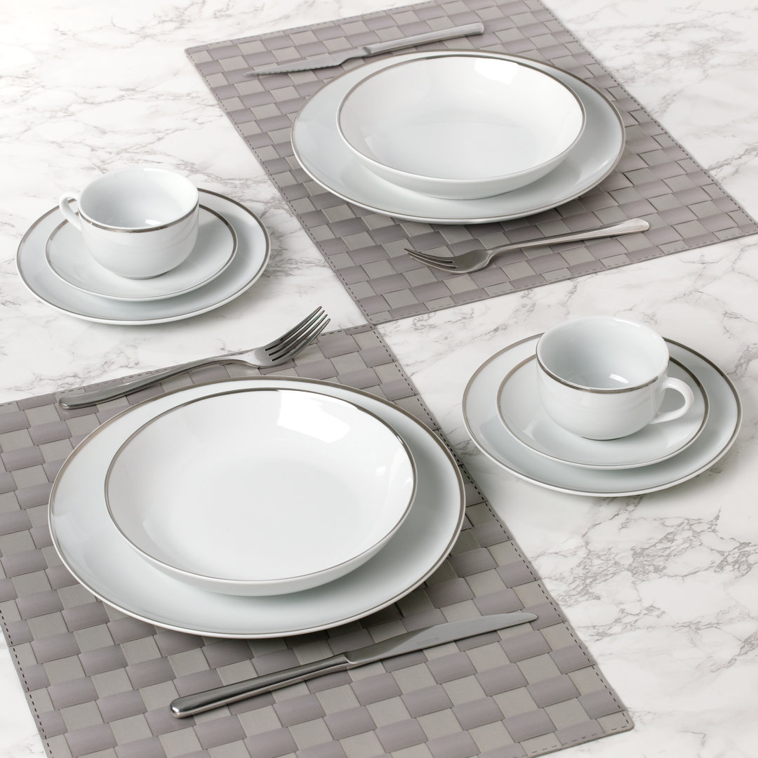 Waterside 30pc Platinum Rim Porcelain Dinner Set