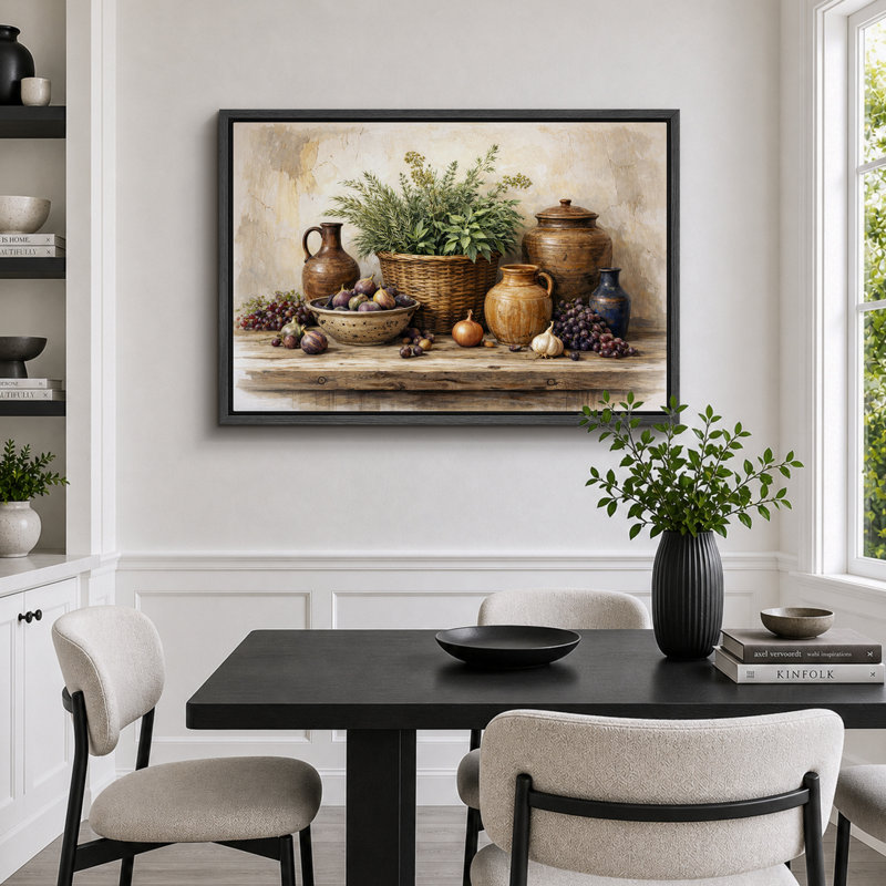«Rustic Harvest Artwork Farmhouse Kitchen», reproduction d'art sur toile encadrée, H 24 po x l 36 po x P 1,5 po, Cadre noir
