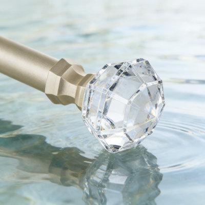 Adjustable Telescoping Curtain Rod With Acrylic Diamond Finial - Single Drapery Rod For Heavy Duty Window Treatment, Easy Installation