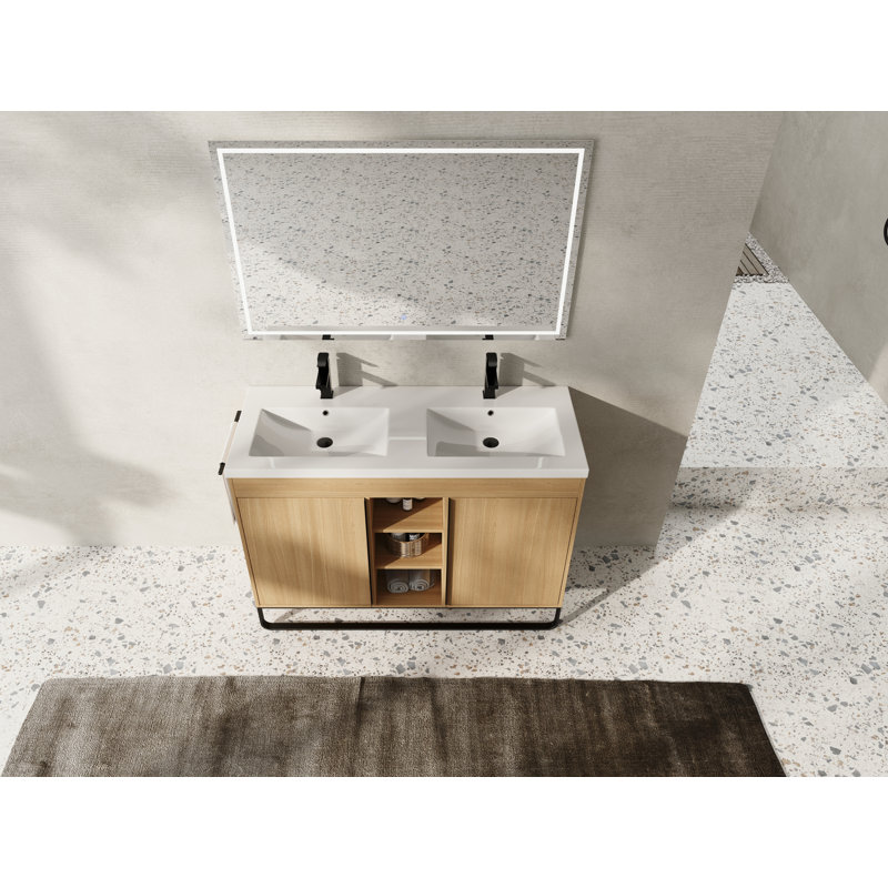 60" Double Bathroom Vanity With Resin Basin, 59" W