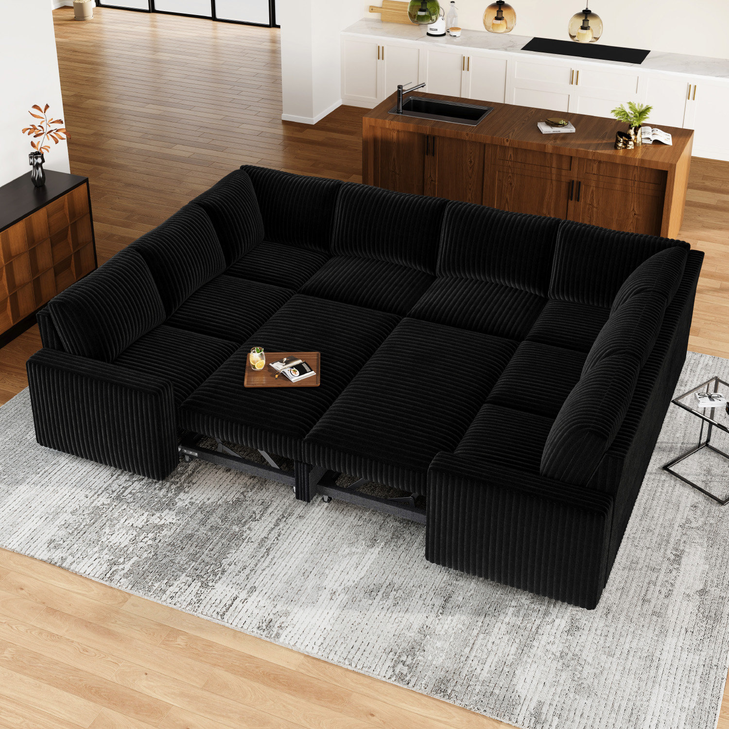 Latitude Run® Rundey U-shaped Sleeper Sectional Corduroy Sofa Bed With ...