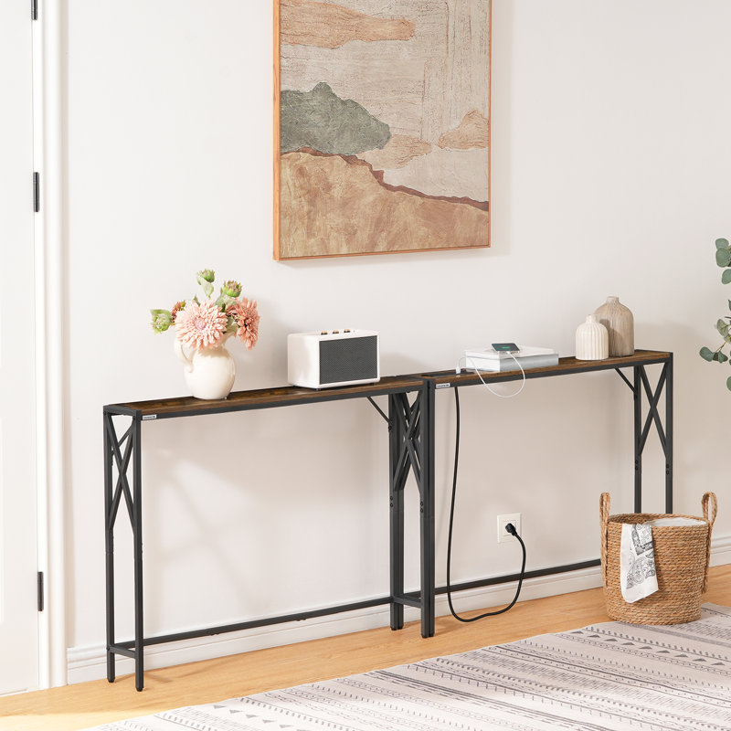 Naun 78.7" Console Table with Power Outlet Narrow Sofa Table, Brown
