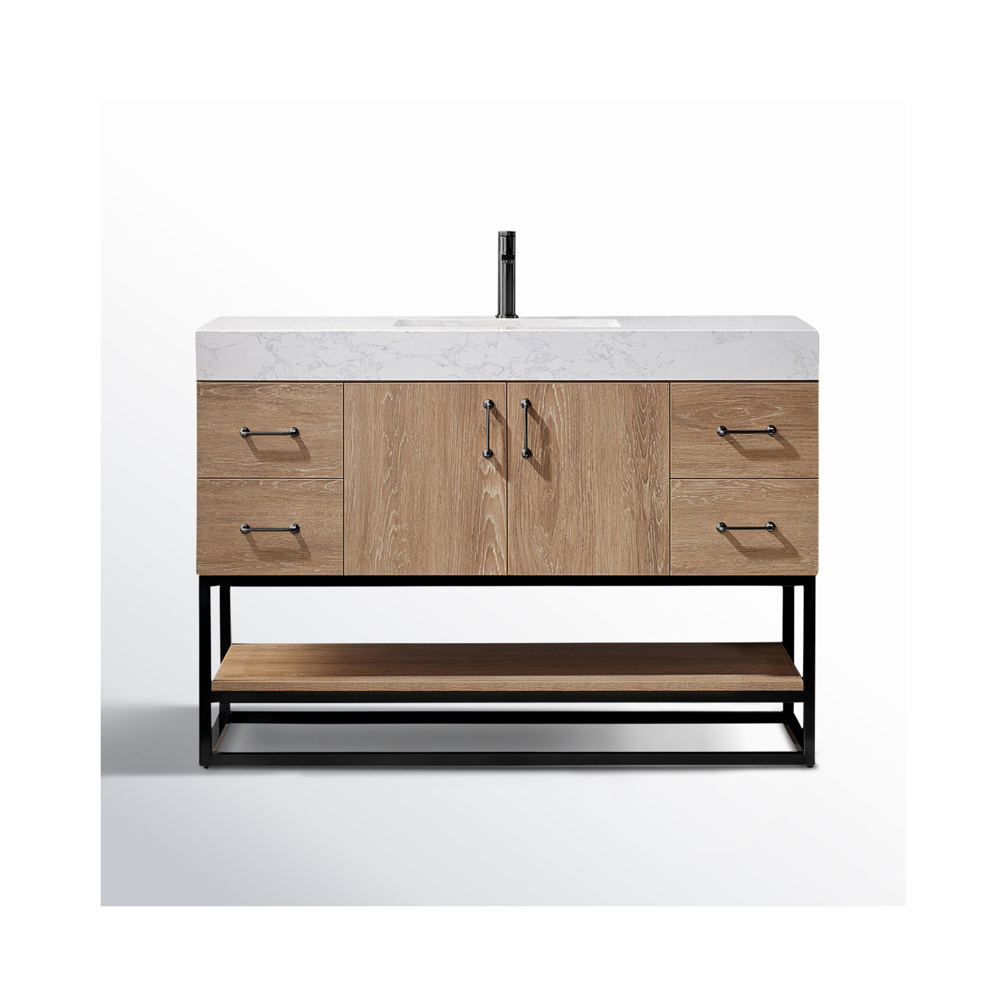 Alistair 48'' Single Bathroom Vanity, White, Matte Black, Natural Oak