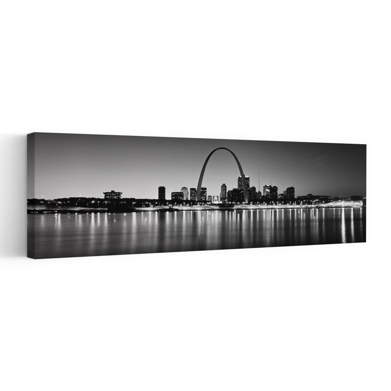 City Lit Up At Night Gateway Arch Mississippi River St. Louis Missouri USA by Richard Sisk - Wrapped Canvas Panoramic Print