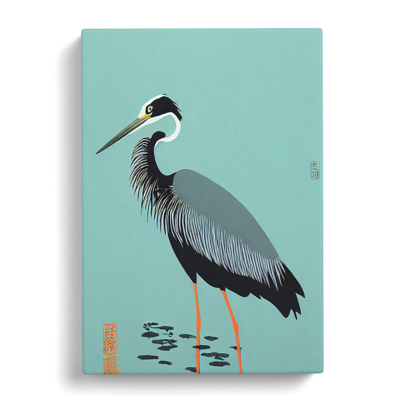 Heron Bird Japanese - Wrapped Canvas, 50cm H x 35cm W x 3cm D