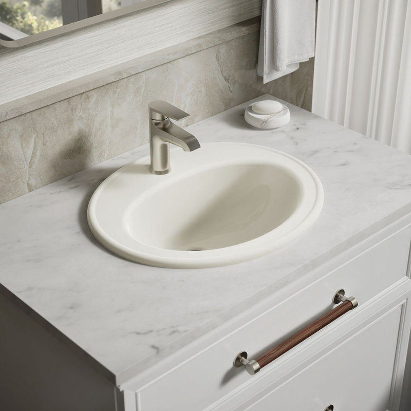 Pennington Ceramic Oval Drop-In Bathroom Sink with Overflow, Biscuit, Single